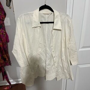 Soft surrounding sz 2x cream shacket ivory white 3/4 sleeve button down plus